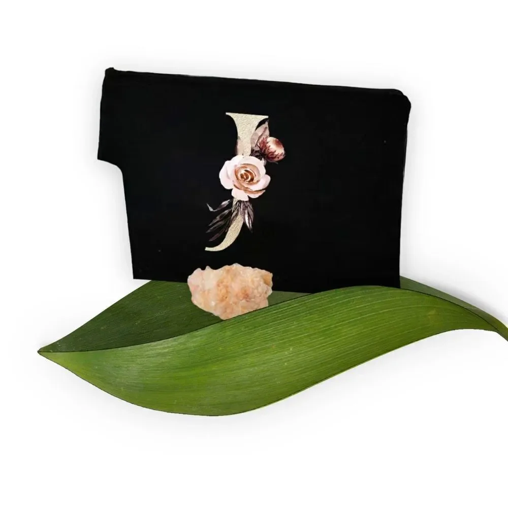 ZIP TOP BLACK‎ COSMETIC BAG WITH INITIAL